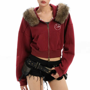 Sudadera con Capucha Personalizada de Marca, con Cuello de Piel Sintética, Roja, Unisex, Chaqueta Casual de Invierno, con Logotipo Estampado en la Parte Delantera, Material de Forro Polar - Product Image 2