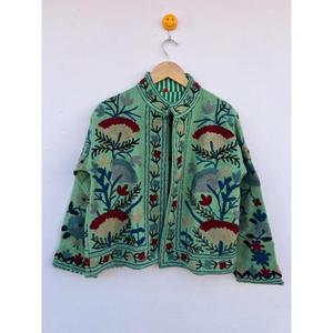 Manteau d'hiver en coton tricoté brodé Suzani de haute qualité pour femme, style universitaire court, vêtement d'extérieur chic, cadeau idéal - Product Image 2