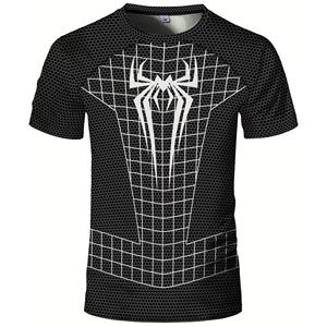 T-shirt de sport pour homme à col rond, imprimé toile d'araignée géométrique 3D, haute élasticité, ajusté, respirant, idéal pour la gym et les activités de plein air en été - Product Image 1