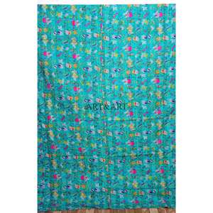 Couvre-lit Kantha indien fait main, 100% coton, imprimé à la main, motif floral, poids du tissu 220g, origine Rajasthan - Product Image 1