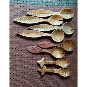 Increíble juego de cubiertos de madera con mangos con diseño de hojas, ideal para eventos de catering, disponible al precio más bajo con alta calidad. - Product Image 3