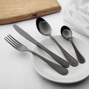 Juego de cubiertos/cubiertos de acero inoxidable con cuentas de PVD negras Grado 202/304 Cuchara brillante Tenedor y cuchillo Cuchara para bebé-Hecho EN LA India - Product Image 1