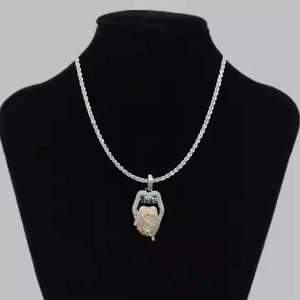 Silver Plated Moissanite Bezel Charm Pendant <b>Rope</b> <b>Chain</b> Necklace Hip Hop Unisex Party Jewelry - Product Image 3