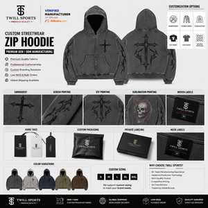 Sudadera con capucha gótica de alta calidad para hombre, con cremallera, de algodón negro, forro polar, estampado geométrico, corte regular, bolsillo frontal en la manga, lavado ácido, para invierno - Product Image 4