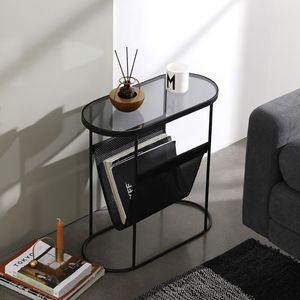Trending Sale Metal Side Table <b>Office</b> Furniture Glass Top with Newspaper Rack End Table Cabinet for Living Room, <b>Drawing</b> Room - Product Image 4