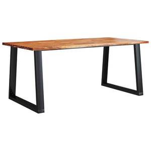 Grande table à manger durable en bois d'acacia naturel et acier noir, qualité supérieure et élégante - Product Image 2
