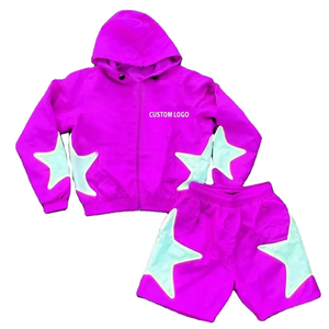 Casual <b>zip</b> <b>hooded</b> sweatshirt Straight <b>zip</b> hoodie set Streetwear mens tracksuit Mens two piece hoodie shorts Streetwear - Product Image 2