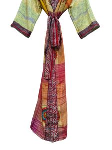 Robe longue kimono en soie Bridel, patchwork, pour couvrir le bikini, vêtement de nuit, kimono en sari indien vintage recyclé fait main - Product Image 4
