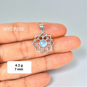 Colgante de Plata Fina con Diseño Floral Natural, Hecho a Mano, con Piedra Preciosa de Piedra Lunar Arcoíris, Precio al por Mayor, Joyería de Marca - Product Image 2