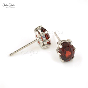 Natural 1.86CTW Mozambique Garnet Gemstone Oval Stud <b>Earrings</b> Handcrafted in 925 Sterling Silver <b>Earrings</b> with Push <b>Back</b> on Sale - Product Image 3