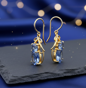 ต่างหูห้อยประดับด้วยหินไฮโดรสีน้ำเงินคุณภาพสูง งานแฮนด์เมด เงินแท้ 925 ชุบทอง 18K เครื่องประดับโดดเด่นสำหรับงานแต่งงาน - Product Image 5