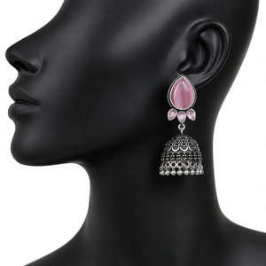 Luxury Oxidized <b>Silver</b> Tribal Jhumka <b>Earrings</b> Pear Cut Orange Stone Traditional Indian Wedding Jewelry for Women - Product Image 4