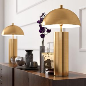 Mid Century Modern Gold Metal Table <b>Lamp</b> 27 Inch Light Dome Shade <b>Lamp</b> for Home Decor Living Room Bedroom Office Use - Product Image 3