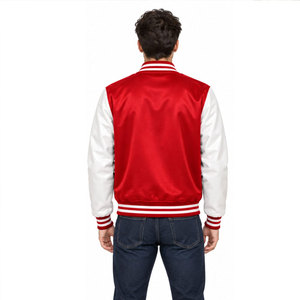 Veste de sport rouge pour homme avec manches blanches, lettre R brodée, patch de football, style preppy, col rabattu, coupe classique - Product Image 5