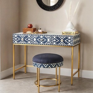 Bone Inlay <b>Console</b> <b>Table</b> With Geometric Pattern <b>Gold</b> Metal Frame Rectangular Entryway Decorative Furniture Indoor Use - Product Image 2