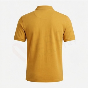 เสื้อโปโลผู้ชายสีเหลืองมัสตาร์ด แขนสั้น ผ้าฝ้ายปิเก้ สวมใส่สบาย ระบายอากาศได้ดี ทรงปกติ ดีไซน์ถักแบบเรียบ - Product Image 2