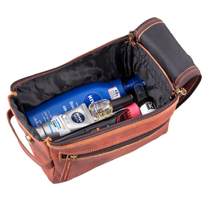 Estuche de Cuero Impermeable con Cierre, Organizador de Viaje para Hombres y Mujeres, Kit de Afeitado y Maquillaje de Gran Capacidad - Product Image 1