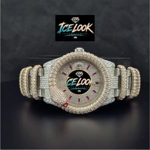 Montre mécanique Ice Cubed avec bracelet en cristal, plaqué rhodium, bijou unisexe, cadeau - Product Image 1