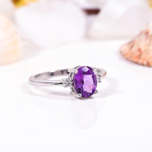925 Sterling <b>Silver</b> Amethyst Oval Cut <b>Ring</b> Purple Gemstone Jewelry for Women Classic <b>Solitaire</b> Style Custom Wholesale Supply - Product Image 1