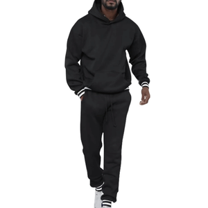 Ensemble de survêtement deux pièces en molleton 100 % coton respirant pour homme – Tendance mode et fitness - Product Image 1