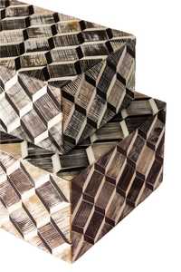 Organisateur de bijoux artisanal haut de gamme en bois avec incrustations de os, coffret décoratif de luxe à motif noir et blanc pour la commode - Product Image 2
