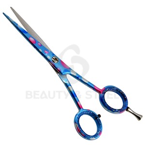 Tijeras Profesionales para Cortar el Cabello con Diseño de Puntos Azules, Tijeras de Barbero con Borde Convexo Afilado y Patrón Vibrante Único - Product Image 2