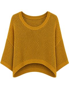 Suéter corto de punto holgado personalizado por el fabricante, estilo mostaza, para mujer, jersey de punto calado, informal, de manga ancha, top de moda. - Product Image 1