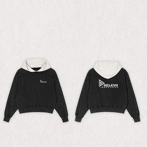 Sweat à capuche unisexe OEM bicolore patchwork – Coupe oversize, anti-rétrécissement, streetwear vierge, MOQ 2 pièces, en tissu polaire fabriqué au Pakistan - Product Image 2