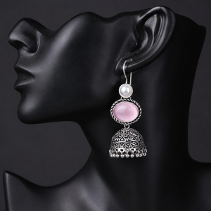 Oxidized <b>Silver</b> Jhumka <b>Earrings</b> | Pearl <b>Dangle</b> Drop <b>Earrings</b> | Handmade Indian Boho Ethnic Tribal Jewelry for Women | Wholesale - Product Image 2