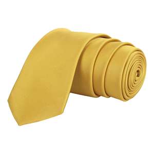 Cravate en soie jaune unie pour homme |   Cravate de luxe pour mariage et soirée |   Fournisseur d'accessoires de mode formelle avec design confortable pour le cou - Product Image 2