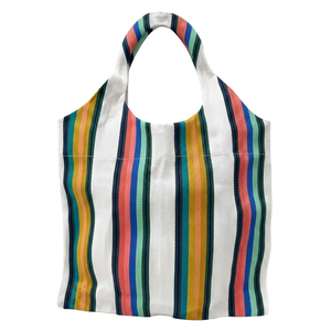 Bolsa de Mano de Nylon Reciclado a Rayas, con Cierre Abierto, Bordado, Impermeable, Reutilizable, para Compras, Playa, Viajes y Uso Diario - Product Image 3