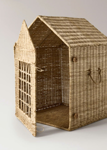 Rustic Rattan House Shape <b>Storage</b> <b>Basket</b> Woven <b>Toys</b> <b>Basket</b> Decorative Organizer Perfect For Nursery Playroom Decor - Product Image 3