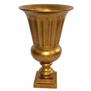 Urne de jardin en métal vert avec motif sculpté à la main, pot de fleurs d'extérieur vert, base carrée, style antique, jardinière pour plantes - Product Image 2
