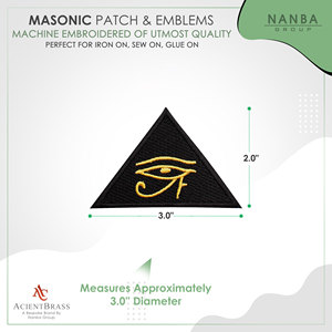 Embroidered Triangular Patch Featuring The Egyptian Eye Of Horus Symbol In Gold Stitching On A Black Background - Product Image 3