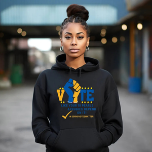 Sudadera con Capucha Personalizada VOTE Negra para Mujer, Sudadera con Capucha Estampada con Gráficos de la Hermandad Griega Sigma Gamma Rho, Sudadera Informal a la Moda - Product Image 1