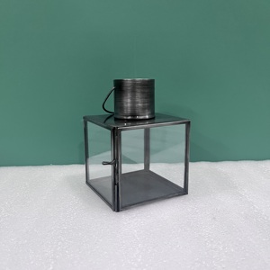 Artisan Design Modern <b>Black</b> Iron/Glass Handmade <b>Lantern</b> <b>Candle</b> Holder Tabletop Decorative Home Decor - Product Image 2