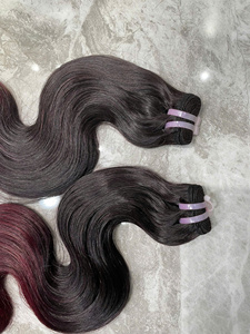 วิกผมบ๊อบสีแดงเบอร์กันดี ผมแท้ 100% แบบลอนบอดี้เวฟ วิกผมสั้นสีแดงไวน์ - Product Image 1