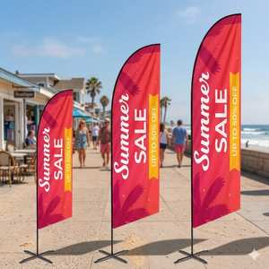 Bandera de plumas satinada personalizada, bandera publicitaria para exteriores con soporte de acero ligero, bandera de plumas promocional, impresión a doble cara - Product Image 1