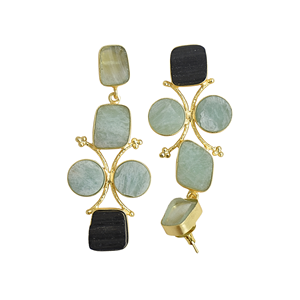 Pendientes Colgantes de Latón Natural Hechos a Mano con Perlas Premium y Piedras Naturales en Bruto, Acabado de Latón Satinado, Pieza de Diseño Moderna y Elegante - Product Image 4