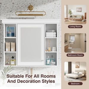 Modern 35 X 28 <b>White</b> Wall Mounted Bathroom <b>Storage</b> <b>Cabinet</b> with Mirror Door Medicine <b>Cabinet</b> Bathroom Shelves - Product Image 3