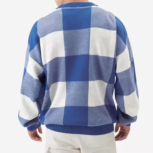 Pull en molleton tricoté bleu et blanc uni pour homme, col rond, coupe classique, décontracté, 100 % coton, séchage rapide, hiver - Product Image 4