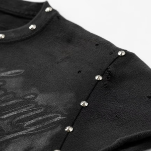 เสื้อยืดโอเวอร์ไซส์ผ้าฝ้ายพิมพ์ลายสไตล์วินเทจสตรีทแวร์ ตกแต่งด้วยคริสตัลและลายขาดแบบแอซิดวอช น้ำหนัก 250 กรัม ผลิตในอเมริกา - Product Image 5