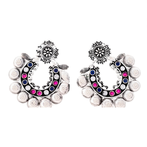 Fashion Chandelier Earrings Dual Tone German Silver Chandbali Style - Product Image 2