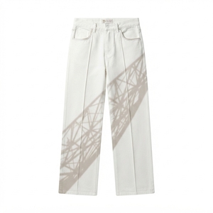 Jean en denim blanc coupe droite taille haute coupe régulière en coton style décontracté printemps - Product Image 1