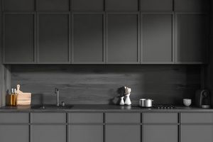 Îlot de cuisine moderne, armoire de rangement modulaire gris foncé, armoire à tiroirs, plan de travail blanc, meubles de cuisine contemporains - Product Image 6