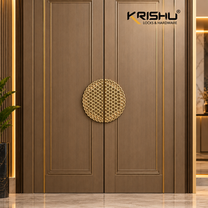 Manija de Puerta Principal Decorativa de Latón Antiguo Mate de Lujo, Manija Doble para Puerta, Herraje Moderno de Diseño para Puerta de Entrada - Product Image 4
