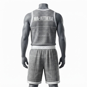 MA-ATTIERA Conjunto de uniforme de baloncesto personalizado con patrón de cuadrícula gris para hombre, camiseta sin mangas y pantalones cortos - Product Image 2