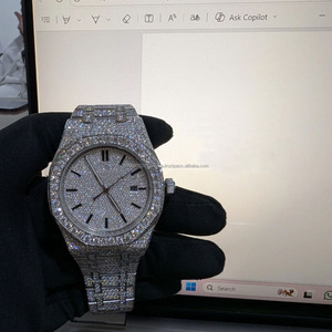 Montre analogique unisexe de luxe en acier inoxydable avec moissanite glacée, style hip-hop, double mouvement, résistance à l'eau 30 bars, à pression - Product Image 1