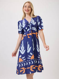 Vestido Midi Formal de Alta Calidad para Mujer, Diseño Moderno con Estampado Floral, Cuello en V Profundo, Corte Ajustado en la Cintura, Estilo Indio - Product Image 3
