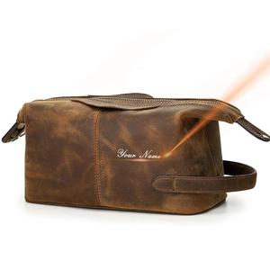 Sac de voyage suspendu en cuir vintage avec fermeture éclair, grande capacité, poignée souple, écologique, pour trousse de toilette, OEM ODM - Product Image 1